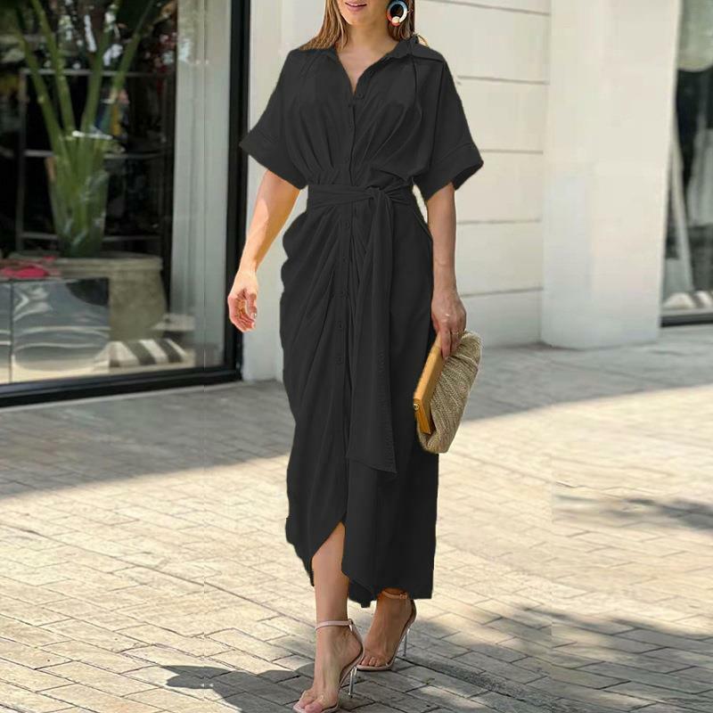 Frauen gedruckt Verband Hemd Kleid Vintage sexy V-Ausschnitt geraffte lange Kleid weibliche elegante Knopf Kurzarm Strand Maxi Kleid Robe