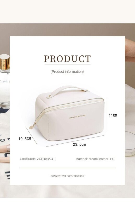 Portable Makeup Bag Large-Capacity Leather Travel Cosmetic Bag Women Waterproof Storage Case Multifunction Toiletry Organizer