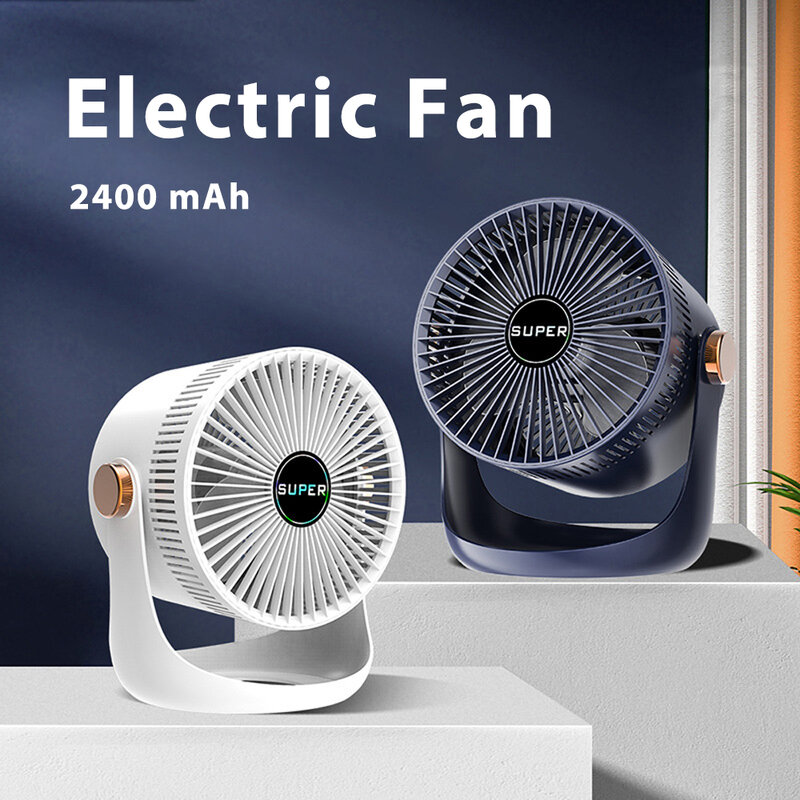 Portable USB Rechargeable Electric Fan 2400mAh Battery Wind Power Wall Mountable Cooling Ventilator Fan Mini Table Fan