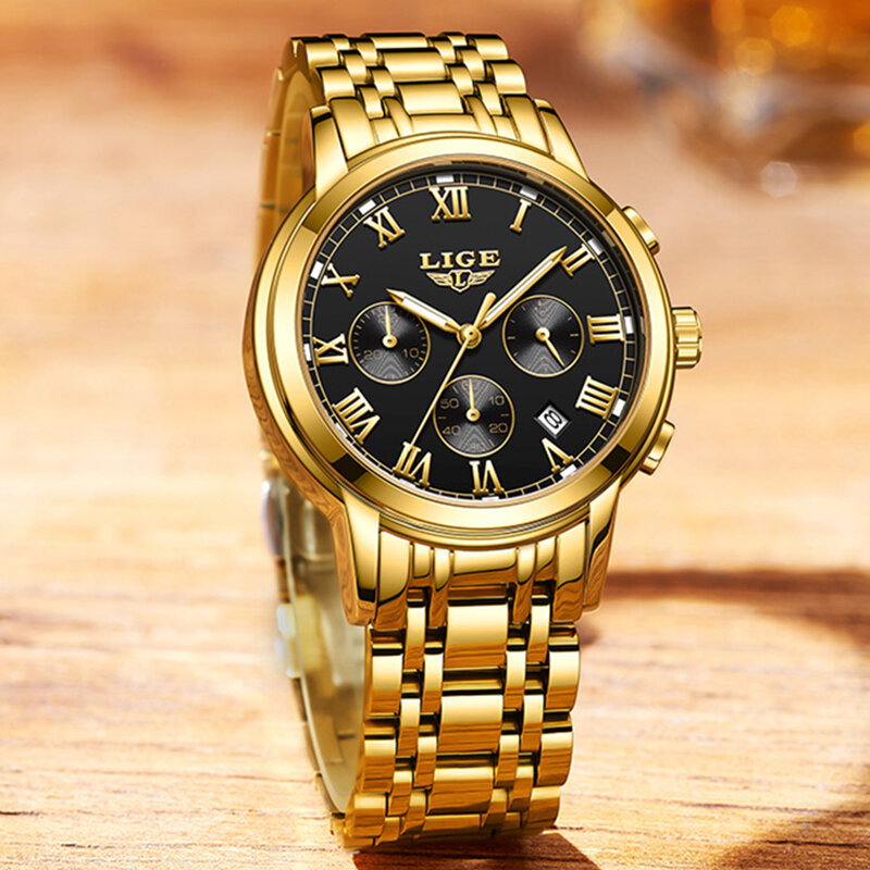 LIGE Casual Sport Men's Watches Chronograph Stainless Diver Watch Wristwatch Big Dial Quartz Clock Luminous Relogio Masculino