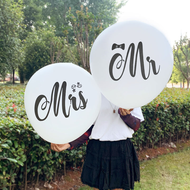 36 Inci Bulat Mr & Mrs Putih Balon Lateks Pernikahan Hari Valentine Pengantin untuk Bertunangan Pesta Udara Globos Balon Pernikahan Persediaan