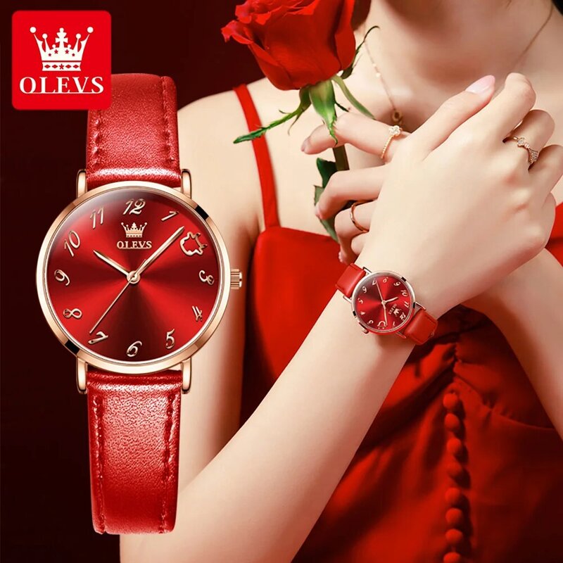 OLEVS orologi da polso da donna al quarzo impermeabili con cinturino in corio Super sottili di alta qualità