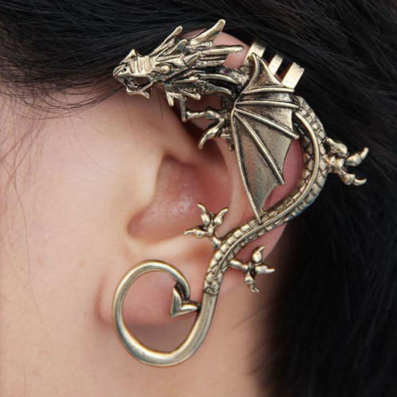 2 pçs punk tentação de metal dragão mordida orelha envoltório brincos de manguito para mulheres homens clipe brincos sem piercing ej006