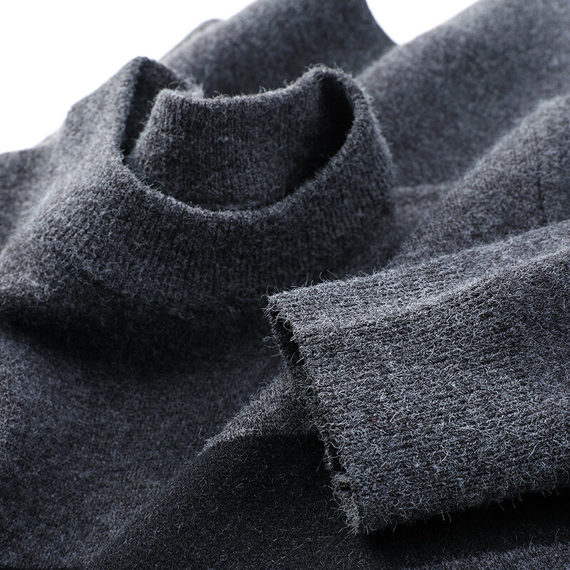 Suéter masculino de malha de lã de meia gola redonda, camisa de assentamento, blusa casual, grossa, quente, inverno