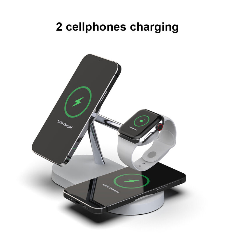 5ใน1 15W Fast Charging Station QI แม่เหล็ก Wireless Charger สำหรับโทรศัพท์12สำหรับนาฬิกาหูฟังพร้อม LED light