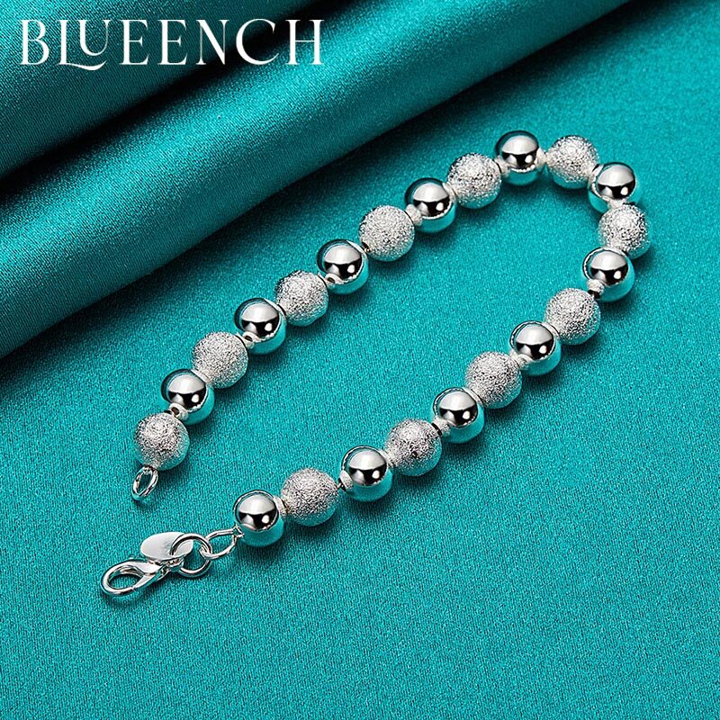 Blueench 925 Sterling Silver Beaded Frosted Bracelet for Women Men Engagement Wedding Party Fashion Jewelry