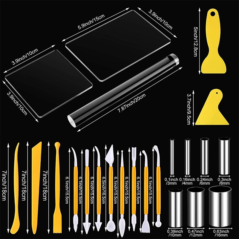 23 Pcs Clay DIY Tool Set,Clay Roller,Sheet,Scraper Backing Board,Polymer Clay Shaping And Sculpting Tool For DIY Craft