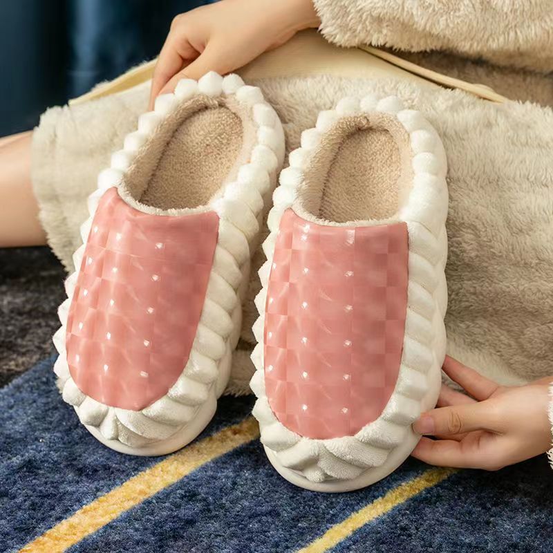 Zapatillas de algodón cómodas para mujer y parejas, pantuflas antideslizantes de felpa para habitación, talla 44-45, color rosa, invierno, 2022