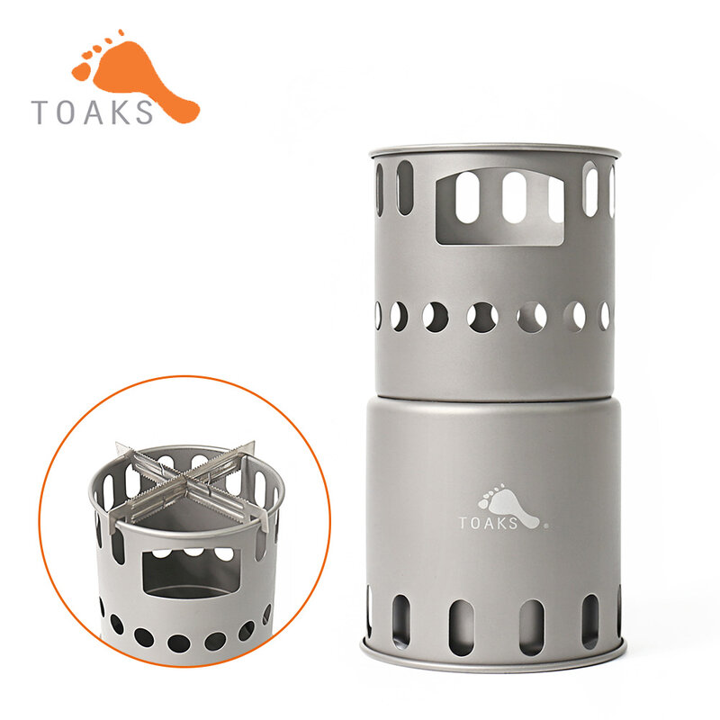 Toaks STV-11 Titanium Wood Gas Outdoor Camping Stove, Backpacking Wood Burning Stove with Cross Bars