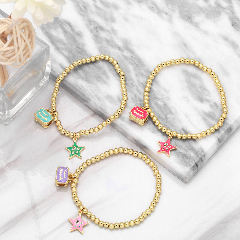 Gelang Kunci Bintang Pesona Jarak Perhiasan Gelang Elastis Manik-manik Tembaga Emas Manik-manik Tangan Mode Sederhana Wanita