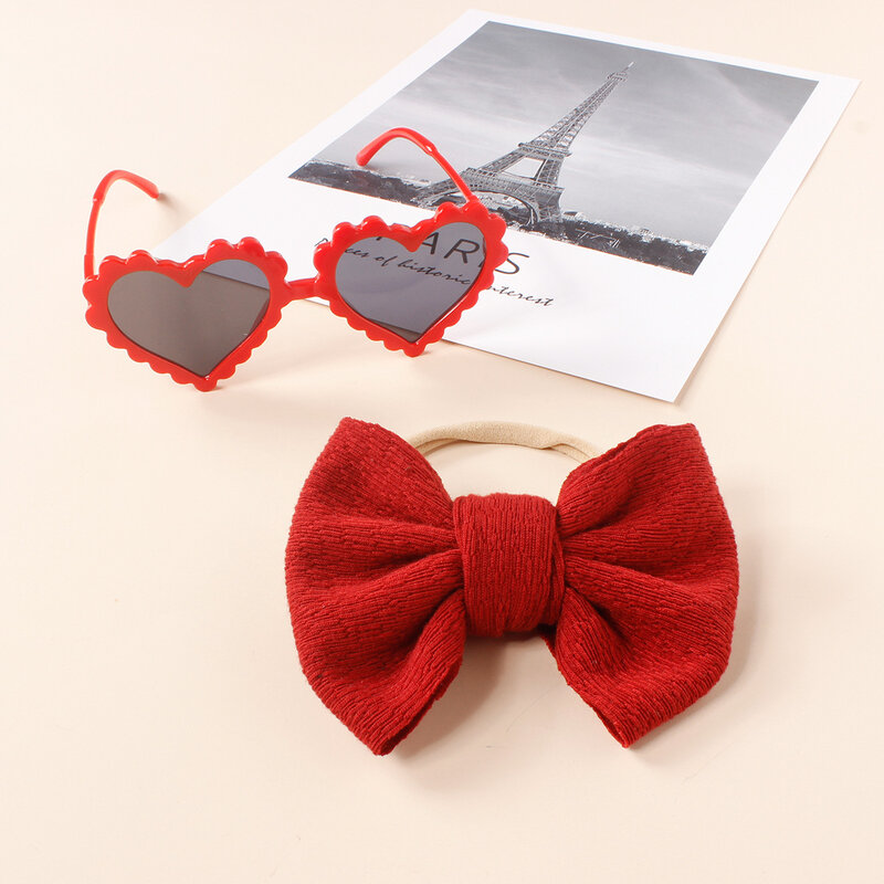 Love Heart-Conjunto de Diadema con lazo para niña, accesorios para el cabello, bandas para la cabeza para recién nacidos, accesorios de fotografía de playa de verano, 2 piezas