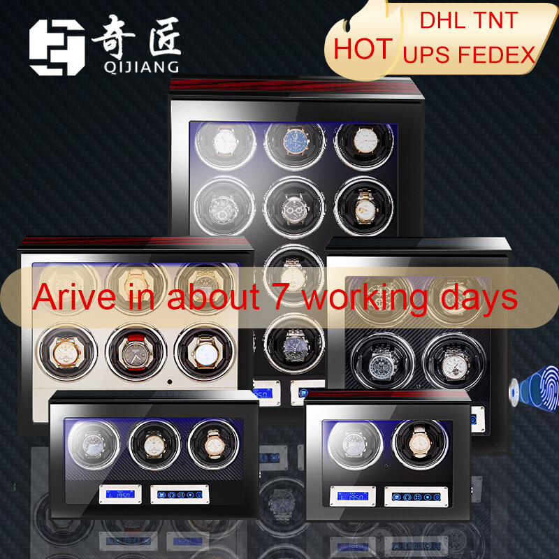 Caja de relojes automática de lujo con motor Mabuchi, enrollador de reloj con pantalla táctil LCD y accesorios de madera, control remoto
