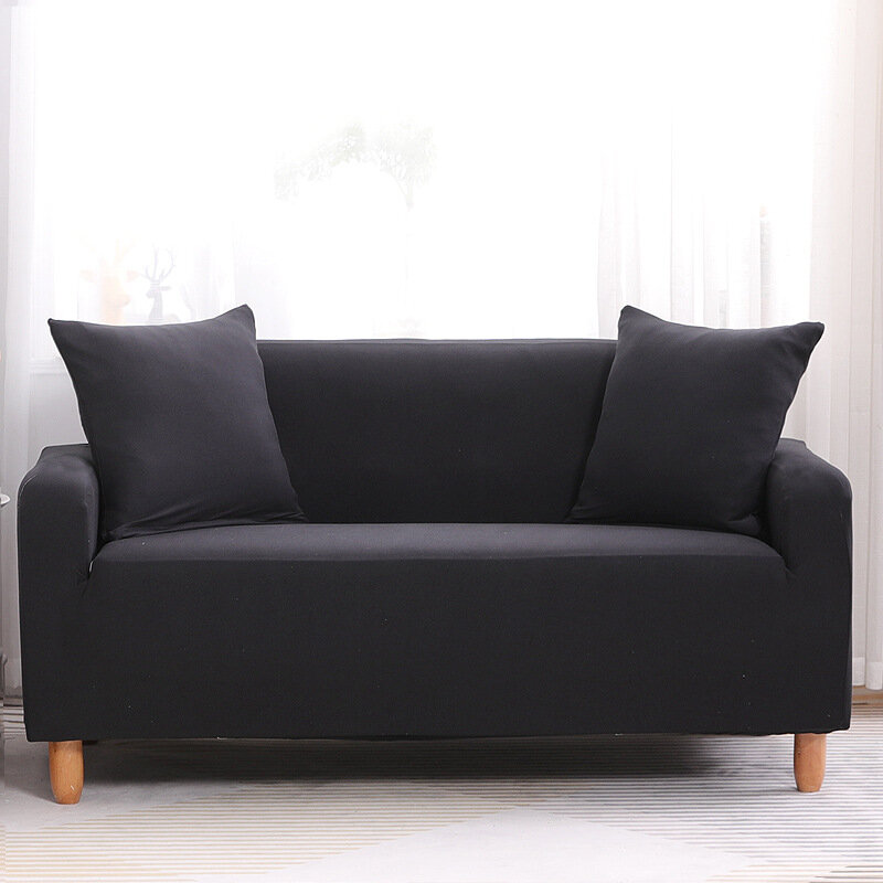 Housse extensible classique pour canapé et fauteuil, couleur unie, noire, pour salon, décoration de la maison