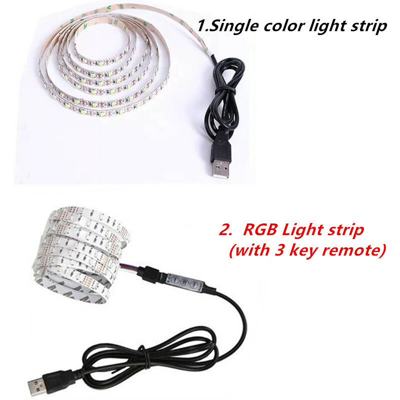 Lampu Strip LED RGB 2835 Lampu Fleksibel Pita Dioda Kabel USB 3 Tombol Kontrol DC 5V Lampu Led untuk Layar Ruangan Pencahayaan Latar Belakang TV