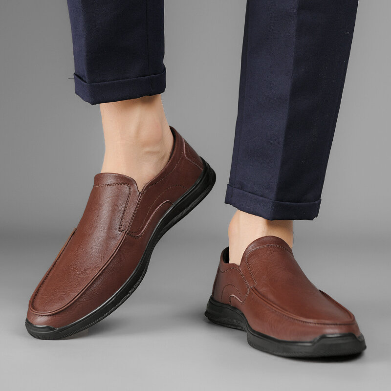 Zapatos planos de cuero para hombre, calzado informal, cómodo, transpirable y usable, para negocios, Primavera