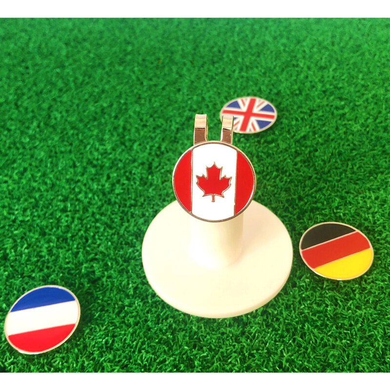 1pc novo marcador de bola de golfe alemão britânico francês canadense bandeira nacional chapéu clipe sortido padrão macio esmalte técnica para golfista