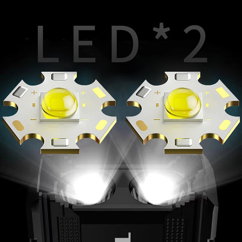 Cabeça dupla recarregável poderosa lanterna portátil multifuncional lanternas led com função de banco de potência lanterna de acampamento