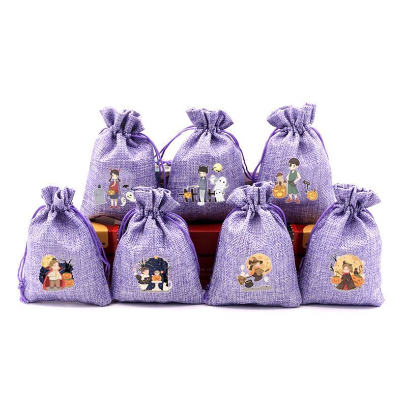 6PCS Funny Halloween Candy Bag Cartoon Pattern To Ask Sugar Bag Snacks Biscuits Bunch Mouth Drawstring Bunch Mouth Small Bag