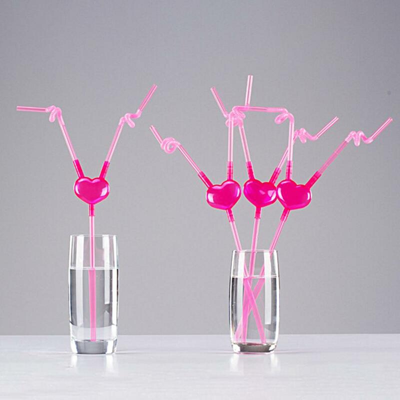 2Pcs Couple Straws Food Grade Detachable PP Funny Unique Love Heart Double Drinking Straws Party Supplies