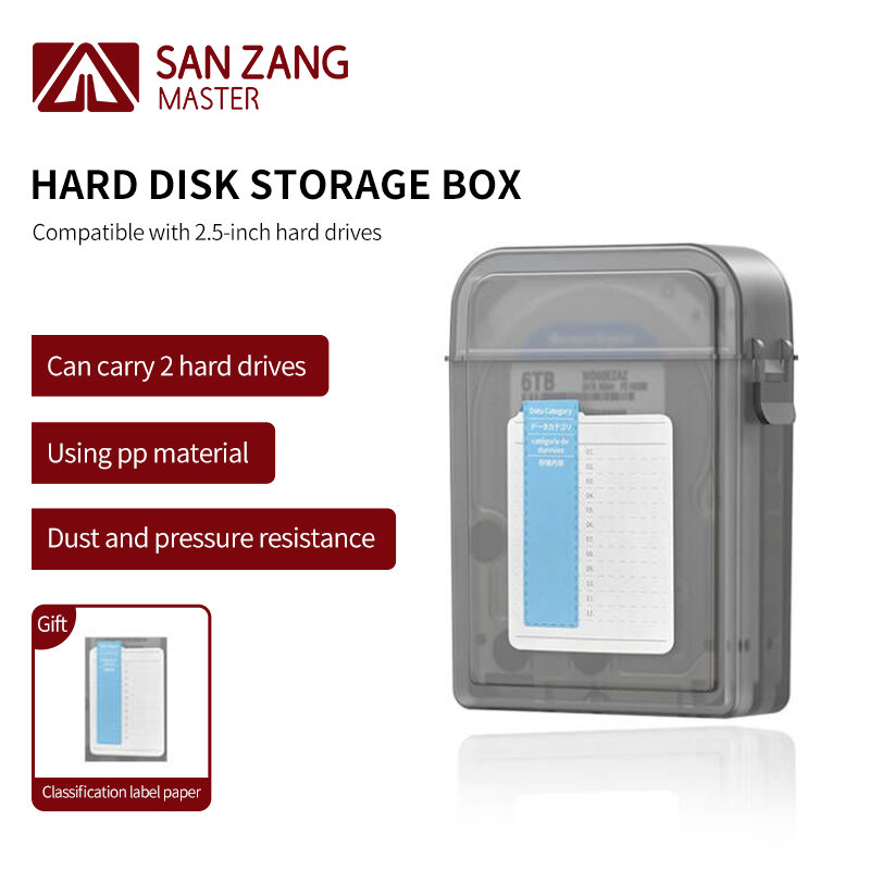 San znag 2.5/3.5インチメカニカルハードディスク収納ボックス、ラベル付き防湿衝撃防塵保護hddボックス5個