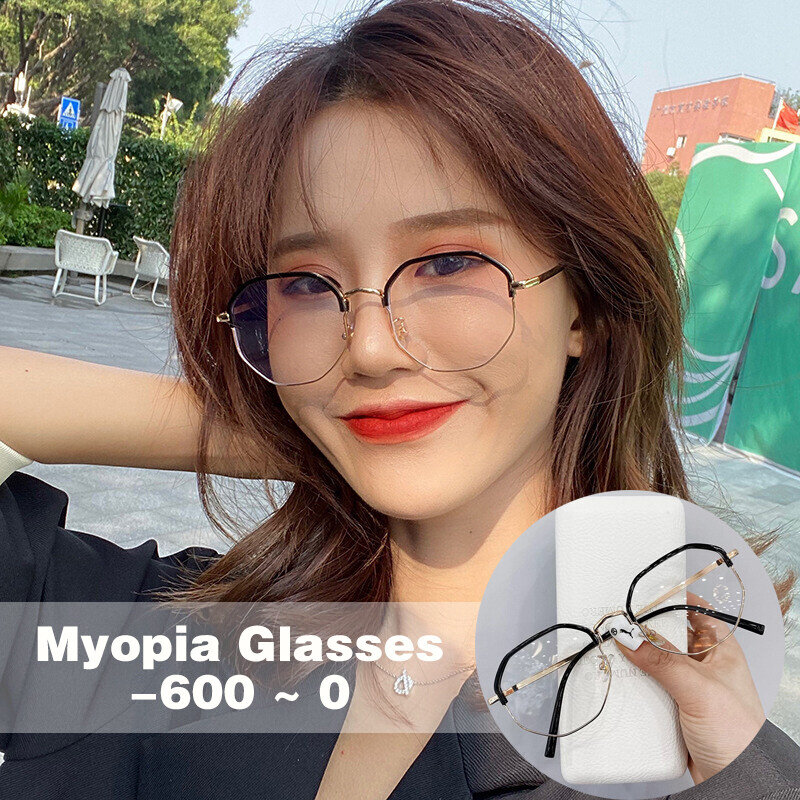 -1.0 para-6.0 novo metal meia moldura de ouro mulher estudante óculos de miopia óculos de leitura de luxo diopter óculos quadro