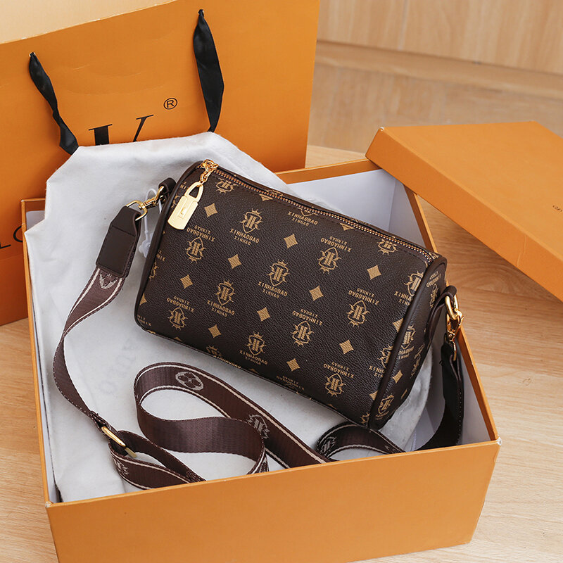 女性のための高級ブランドのハンドバッグ,高品質のプリント文字,円筒形の女性のバッグ