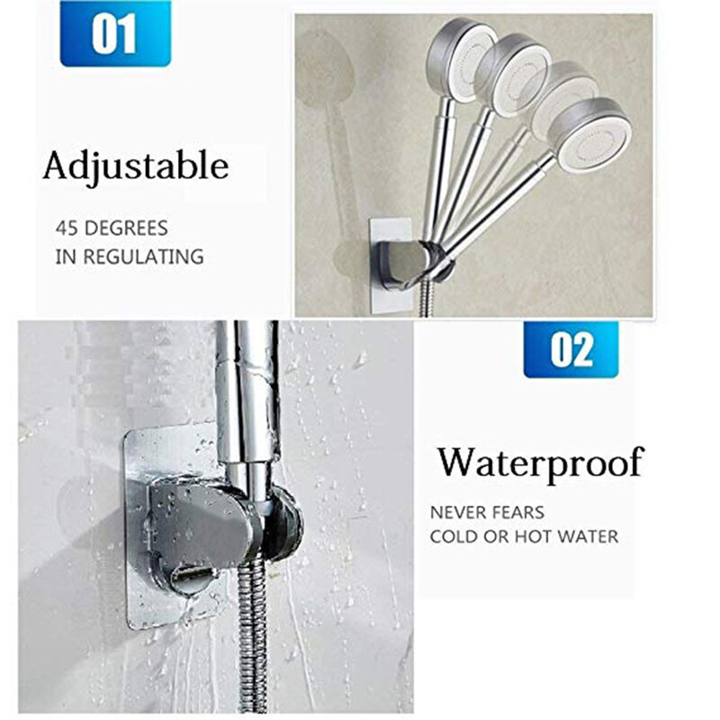 Shower Head Holder Self-Adhesive Wall-Mount Bath Sprinkler Bracket Adjustable Stick-on Bathroom Mount Accessories