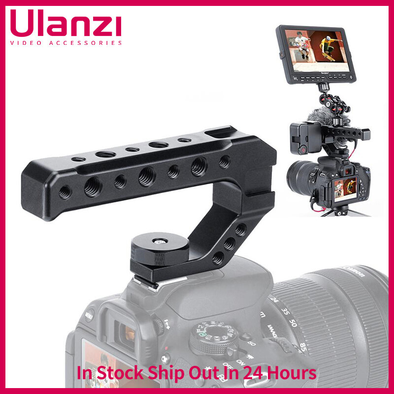 UURig-حامل كاميرا DSLR عالمي R005 ، مقبض علوي ، ثلاثة مهايئ أحذية باردة ، حامل ميكروفون خفيف LED ، مقبض جبن معدني