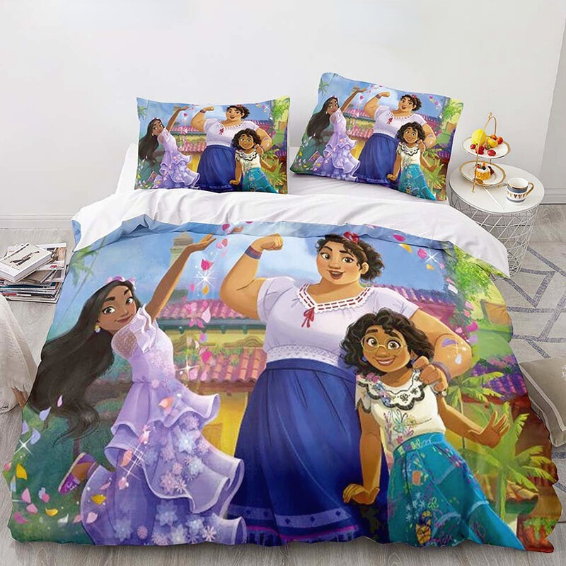 뜨거운 디즈니 Encanto 침구 세트 귀여운 만화 애니메이션 그림 소녀의 침대 시트 킹 풀 사이즈 침대 홈 섬유