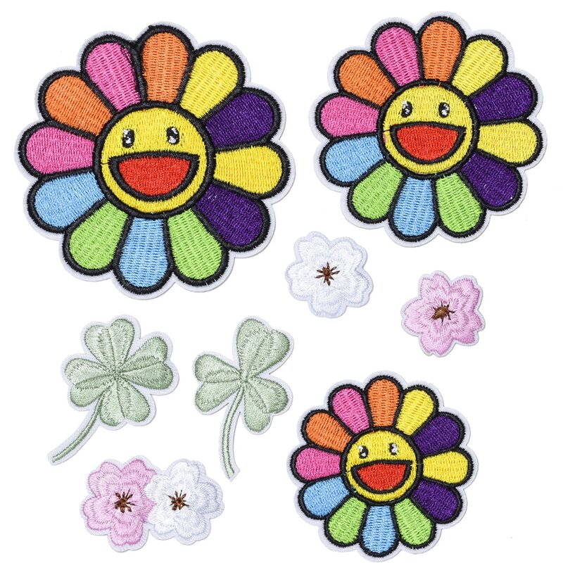 태양 꽃 스마일 시리즈 의류용 DIY 다림질, 모자 청바지용 자수 패치 스티커 바느질 패치 아플리케 배지, 8 개