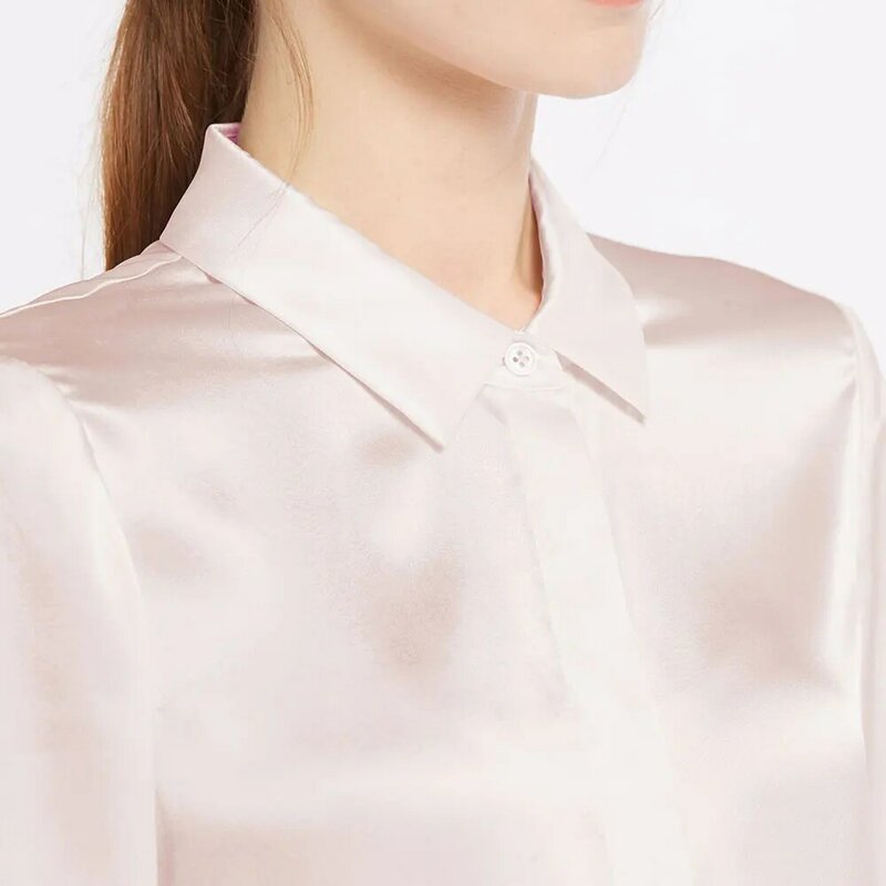 Женская шелковая блузка с длинным рукавом, Базовая Блузка из натурального глянцевого шелка с длинными рукавами, 22 Момми, шармёз в китайском ...