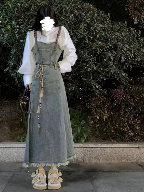 HOUZHOU Vintage Casual canotta Denim Dress per le donne 2023 estate elegante senza maniche a-line a vita alta con coulisse abiti da cintura