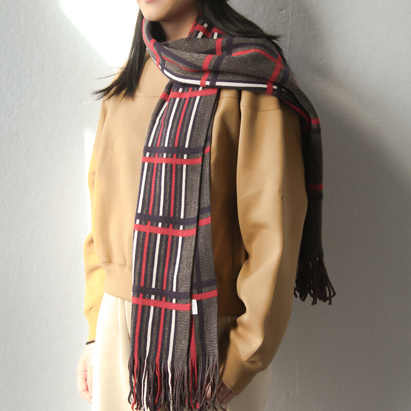 Ohyoga – châle Long pour femmes, écharpe chaude avec pompon, Tartan doux classique, longue enveloppe