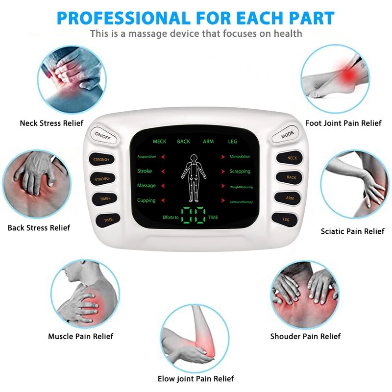 Electrostimulator fisioterapia dezenas máquina 2 canal de saída eletric estimulação muscular profissional massagem da onda de choque para o corpo