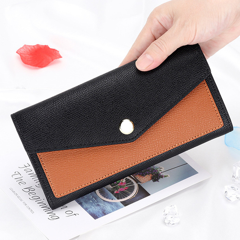 Luxus Brieftasche Damen Leder Lange Brieftasche Tasche 2022 Neue Mode Kontrast Farbe Kupplung Leder Leder