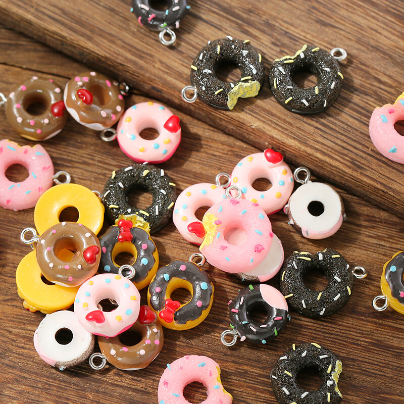 10pcs/lot Mixed Cute Donuts Charms Resin Pendants DIY Necklace Earrings for Jewelry Making Accessories