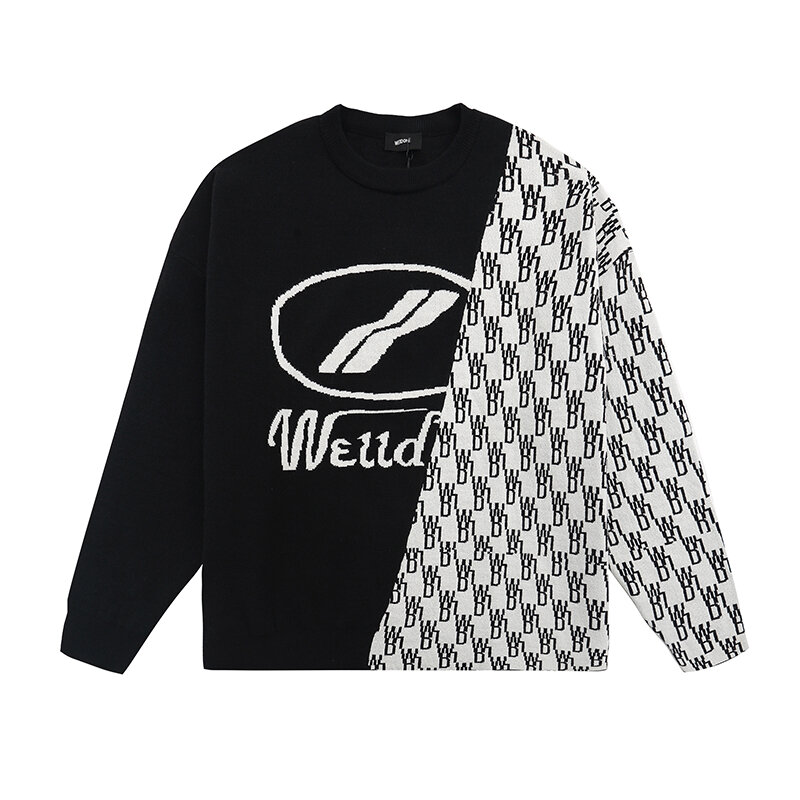 Свитер We11done в стиле оверсайз, жаккардовый шерстяной пуловер с логотипом, вязаный свитер WE11DONE