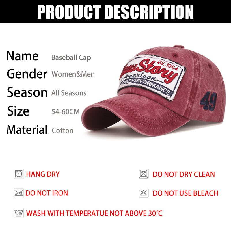 Men Women Letter Hats Washed Cotton Embroidery Baseball Caps Snapback Hat Summer Unisex Casual Outdoor Sport Visor Caps For Men
