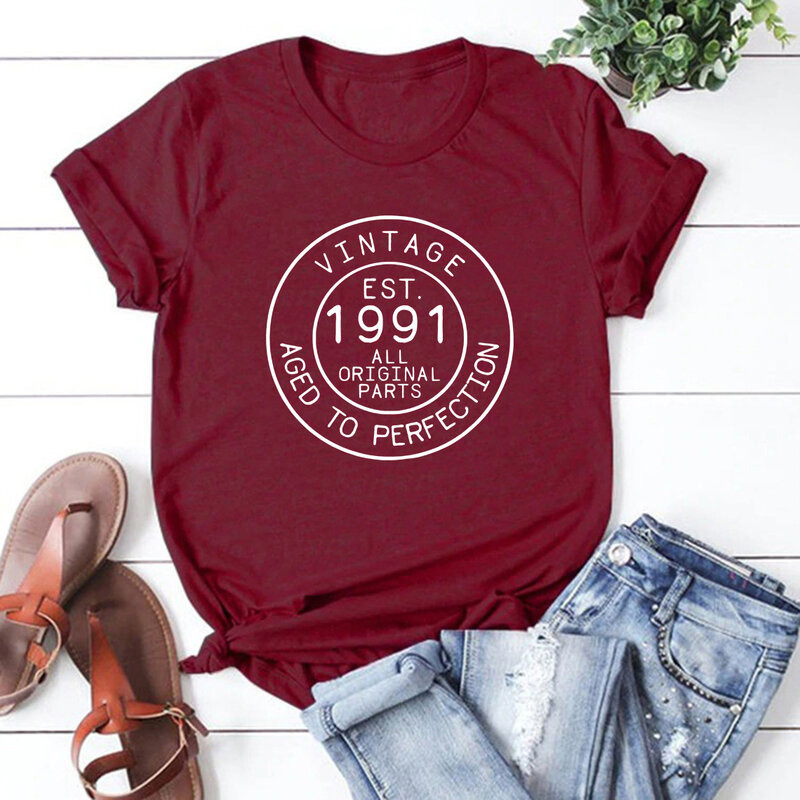 ヴィンテージ1991シャツ30th誕生日tシャツ90の誕生日のtシャツヴィンテージギフトシャツ女性カジュアル半袖tシャツプラスサイズ