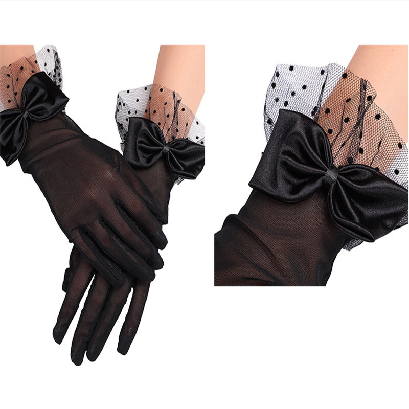 Женские черные летние перчатки для вождения с защитой от УФ-лучей, сетчатые перчатки, кружевные варежки, модные кружевные перчатки с закрыт...