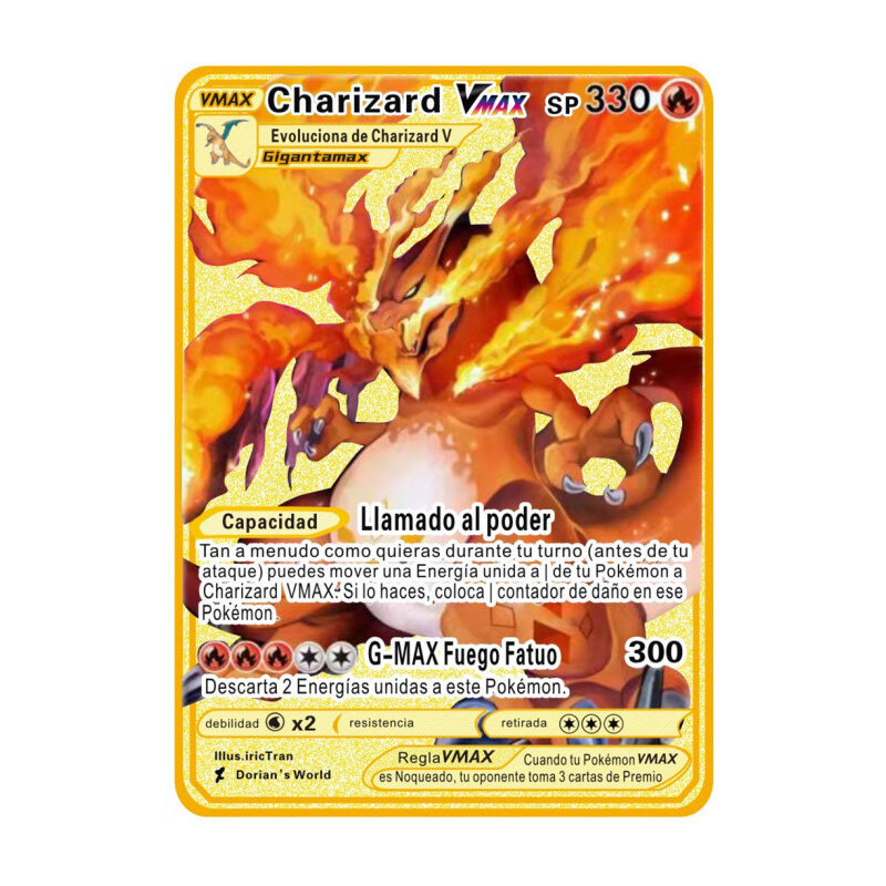 Cartas de Pokémon en Español, Tarjetas de Metal Dorado, Hierro Duro, Colección de Juegos, Mewtwo, Pikachu Gx, Charizard Vmax