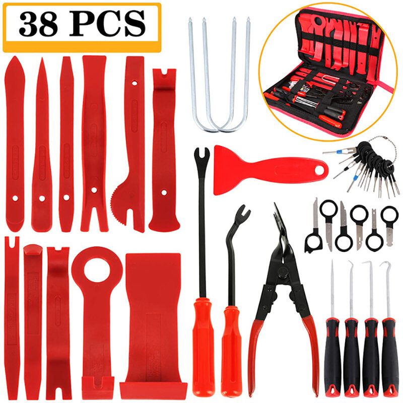 Kit de herramientas de extracción de mano para coche, Kit de herramientas de desmontaje de Panel de puerta, 7/11/13/38 piezas, juego de herramientas de extracción de Audio para coche