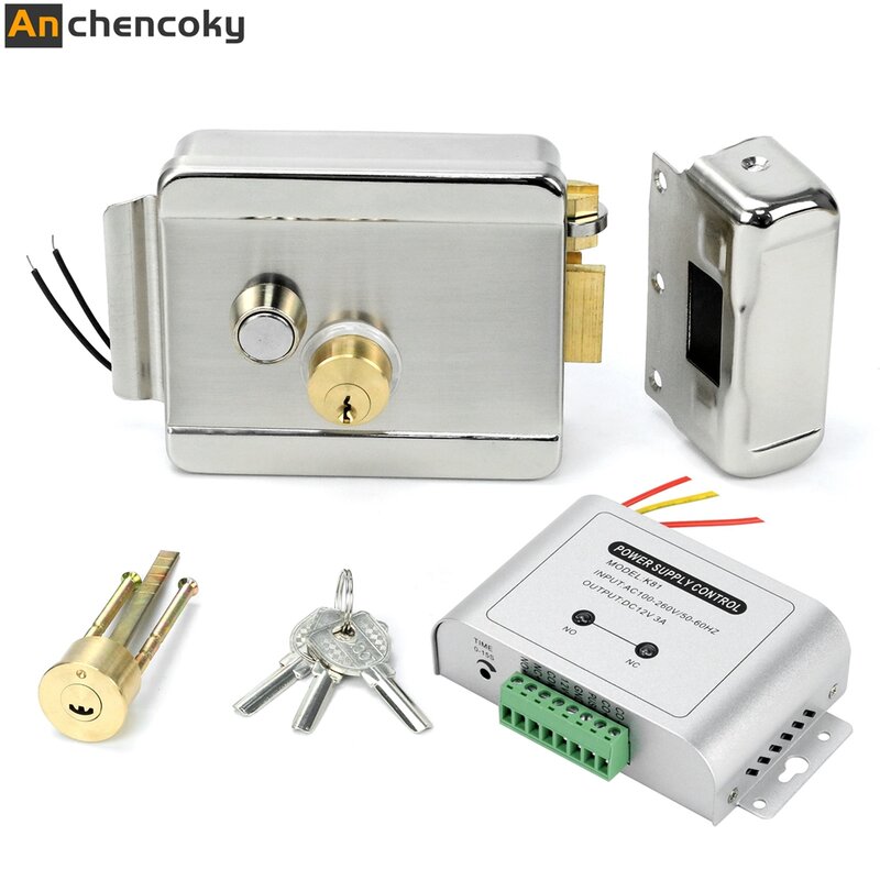 Anchencoky Electronic Lock Electric Gate Door Lock support IC card unlock with 3A power stabilizer for Video Intercom Doorbell