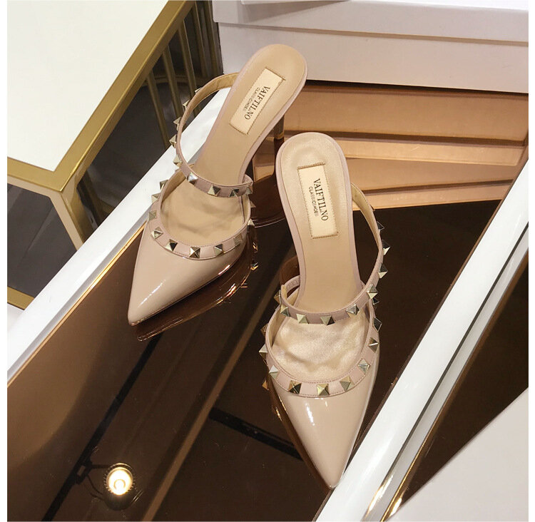 Роскошные Брендовые женские туфли из натуральной кожи с заклепками в Звездном стиле на высоком каблуке Летняя женская свадебная обувь модн...