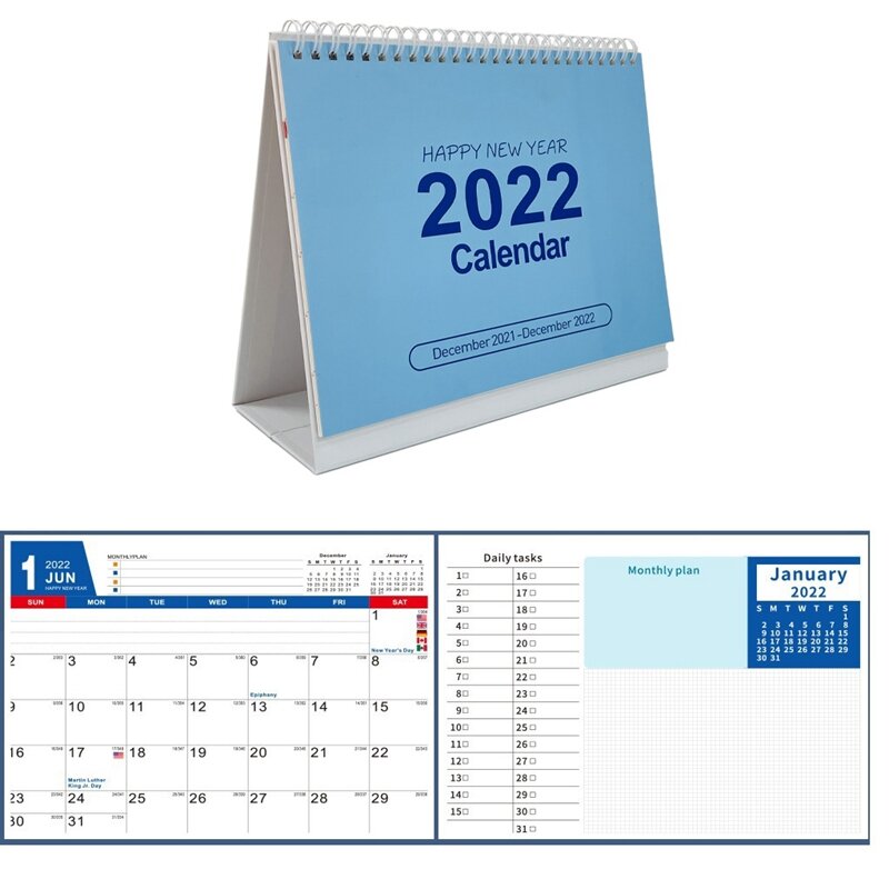 Calendario de escritorio 2021-2022 de pie, libro de escritorio, páginas de notas, de pie, con encuadernación fuerte de doble cable