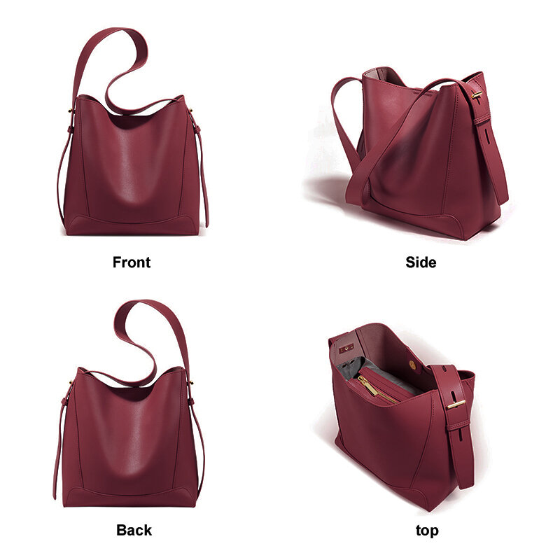 FOXER Retro Simple Shoulder Crossbody Bag Large Capacity Handbag Ladies Fashion Women Commuter Messenger Bag Split Leather Purse