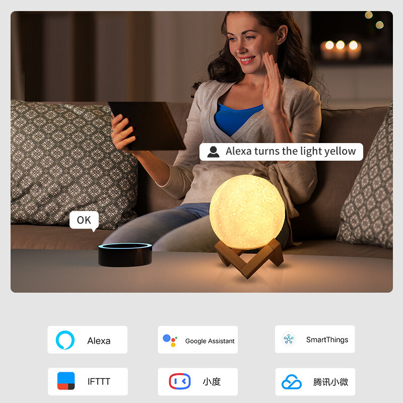 Lonsonho tuya inteligente wifi lua nightlights luz da noite quarto casa decoração lâmpada led smartlife alexa google casa compatível