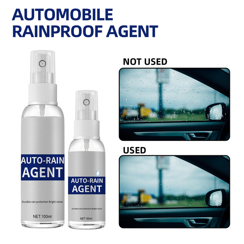 Agente de revestimiento de vidrio impermeable para coche, 30/100ML, a prueba de lluvia, aerosol, removedor de aerosol para espejos de detalles de ventanas