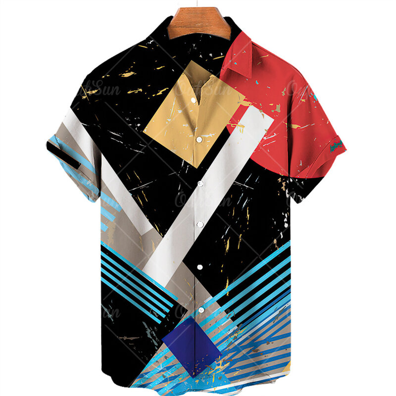 2022 3d 그래피티 유화 프린트 셔츠, 남성 패션 스트리트 웨어 하와이안 셔츠, 남성 비치 캐주얼 옷깃 플러스 사이즈 2022