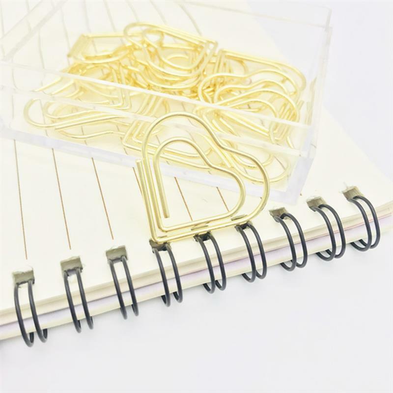 200 pezzi simpatico graffetta a forma di cuore pratico porta carta portatile creativo semplice segnalibro in metallo morsetto di carta per la casa (dorato)